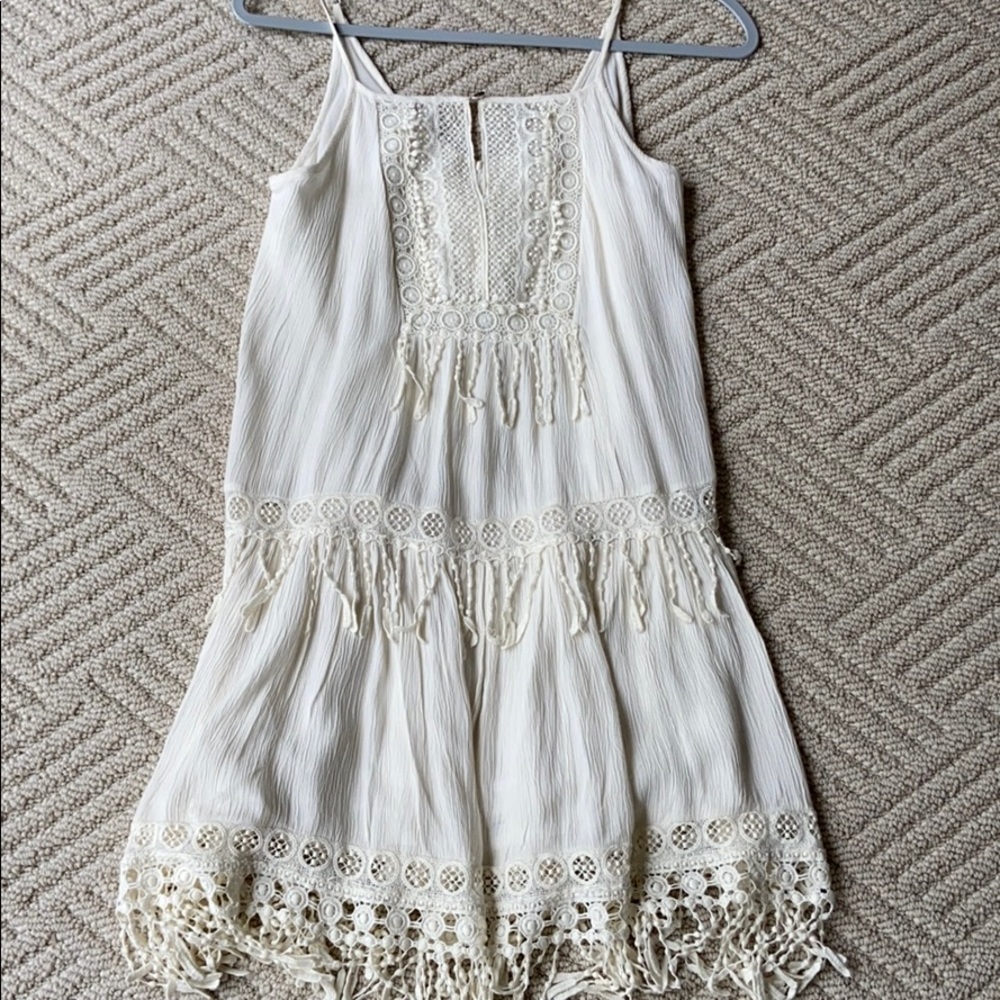 American Eagle Outfitters Cream Crochet-Trim Mini Dress